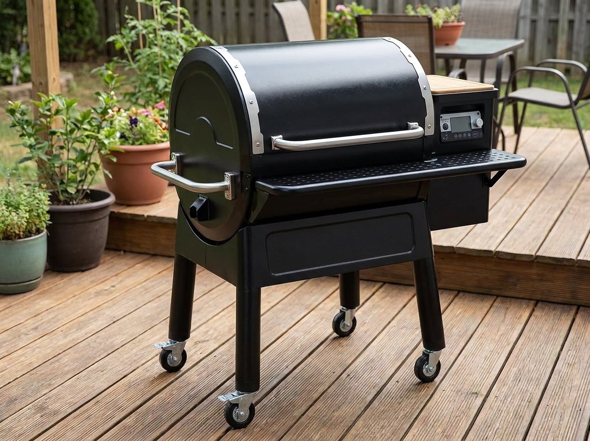 Z Grills ZPG-7052BPro style pellet grill and smoker on a patio deck