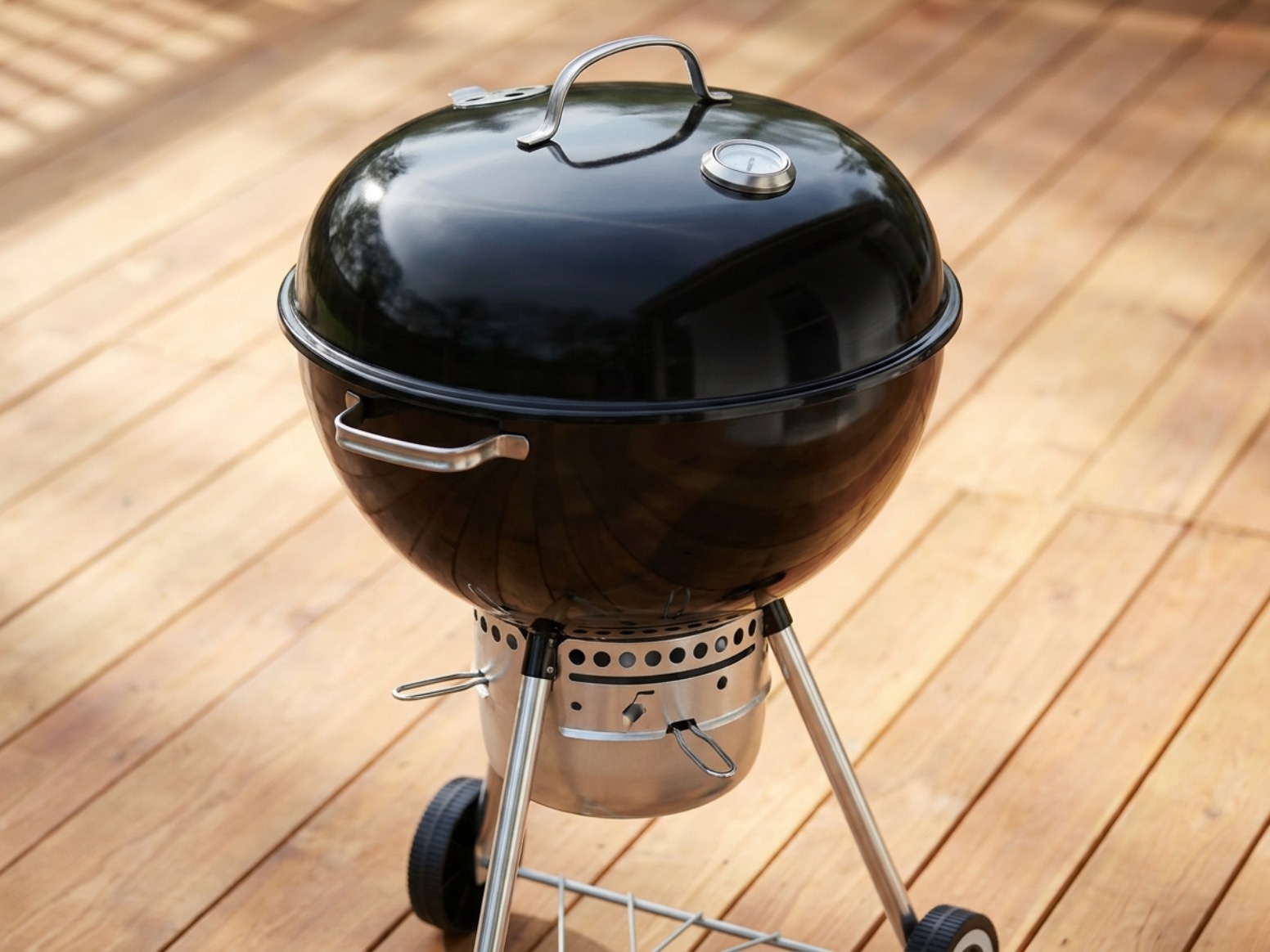 Weber Original Kettle Premium 22 inch style charcoal kettle grill with lid thermometer and two wheels