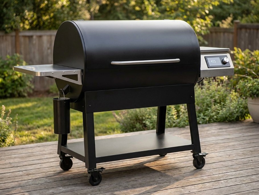 Traeger Ironwood XL style pellet grill with a side touchscreen control module
