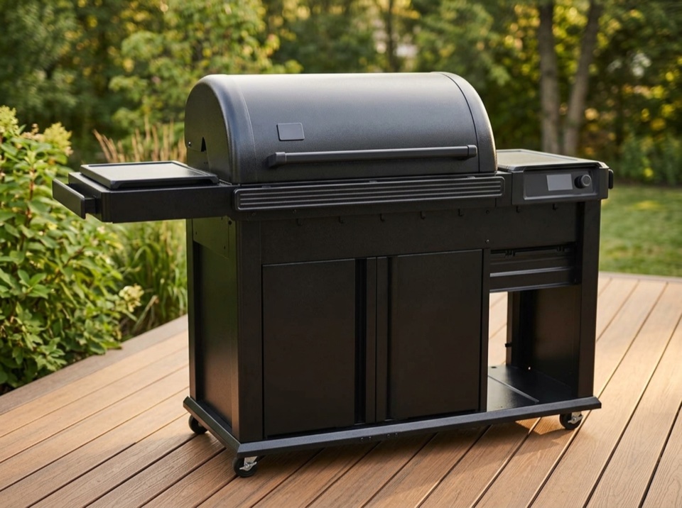 Traeger Woodridge Elite wood pellet grill and smoker with insulated body and side sear station
